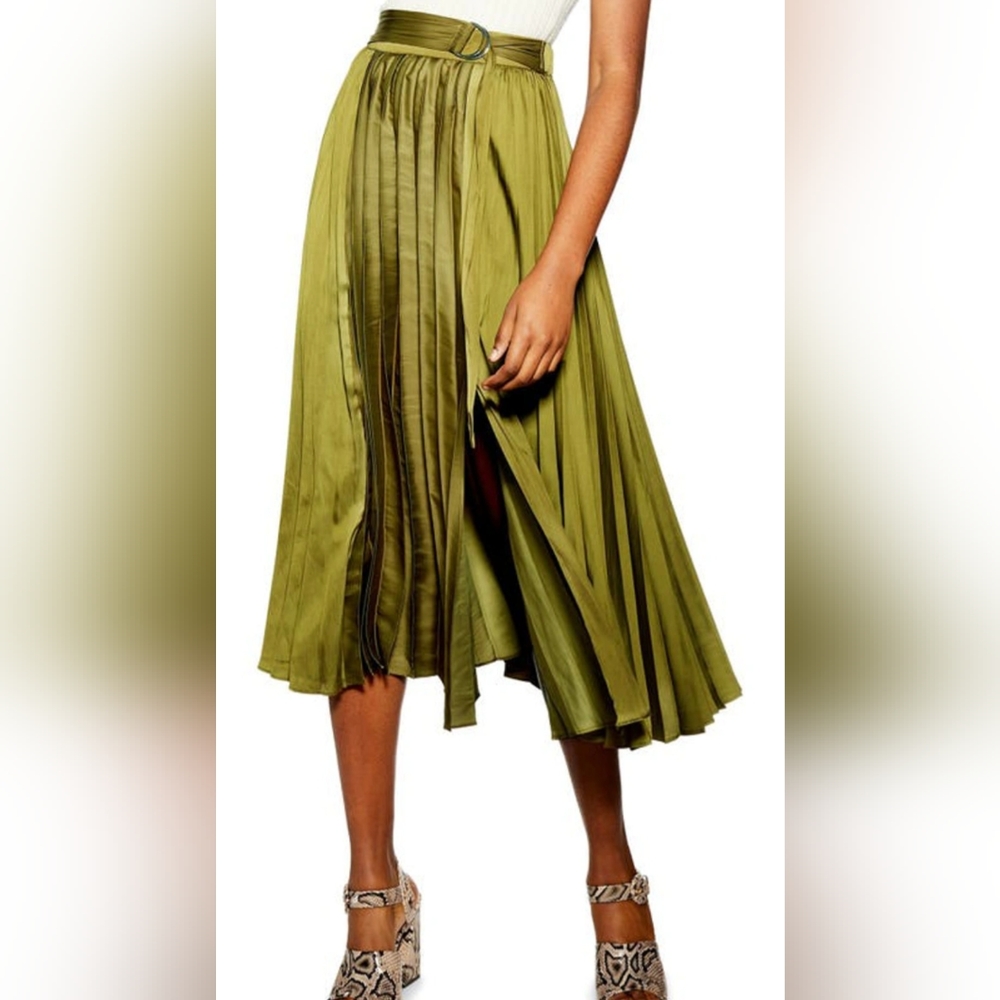Topshop Satin pleated midi skirt